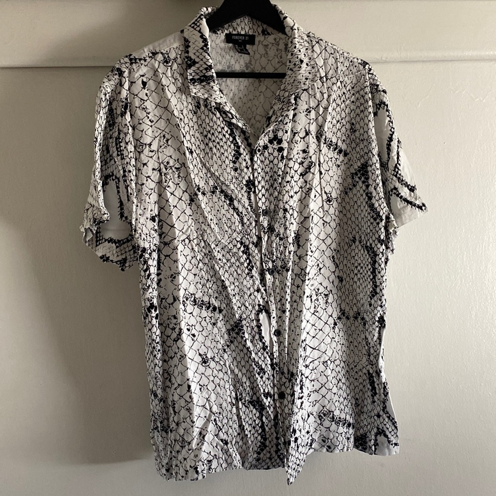 Black and white snake skin button up
